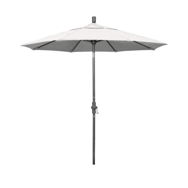 California Umbrella 7.5 ft. Hammertone Grey Aluminum Market Patio Umbrella Collar Tilt Crank Lift in Gray White Cabana Stripe Olefin