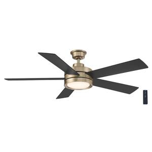 Baxtan 56 in. Integrated LED Indoor Champagne Bronze Gold Ceiling Fan with Light and Remote Control