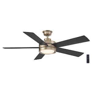 Baxtan 56 in. Indoor Brushed Gold Ceiling Fan with Warm White Integrated LED with Remote Included