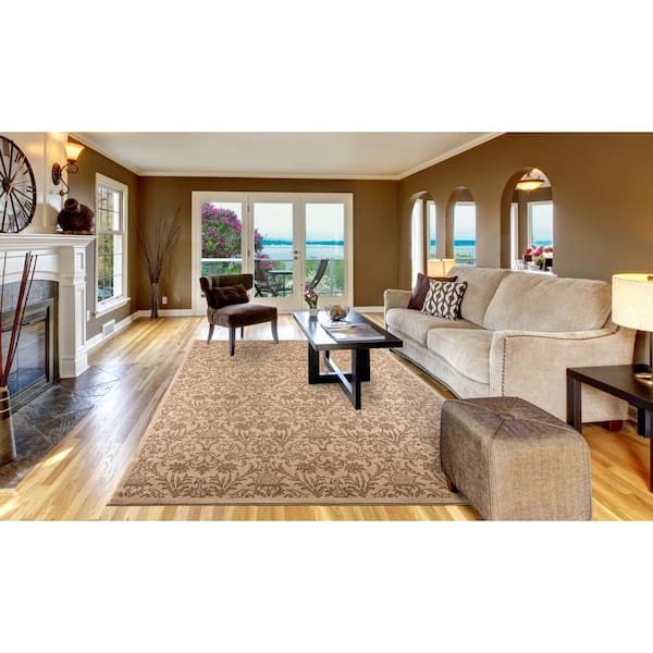 Jewel Collection Damask Ivory Rectangle Indoor 9 ft. 3 in. x 12 ft. 6 in. Area Rug