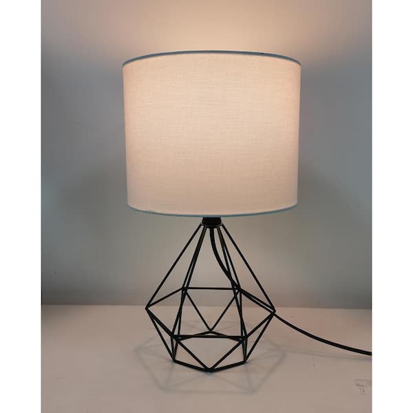 Hampton Bay Rimgate 15.5 in. 1-Light Black Lantern Indoor Table Lamp with Clear Glass Shade