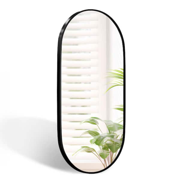 TUKTUK Kiva 18 in. W x 36 in. H Oval Framed Wall Mirror Decorative Bathroom Vanity Mirror for Deco in Matte Black