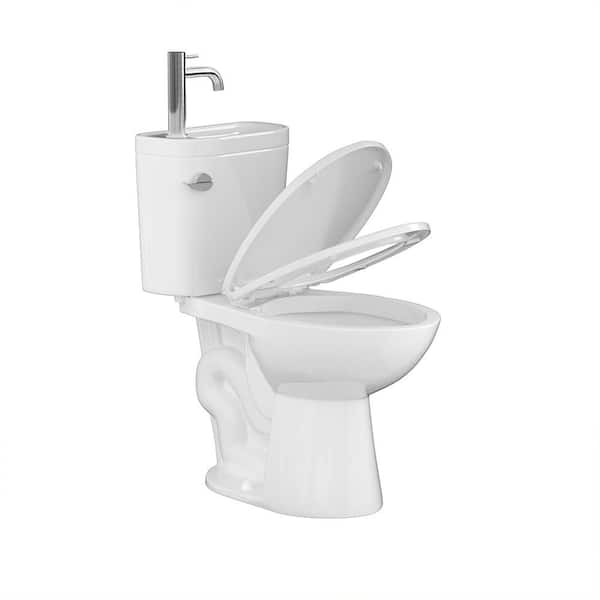 2-Piece Water Saving Elongated Sink Toilet 1.28 GPF Single Flush Toilet with Faucet, Suitable for Small Spaces, White