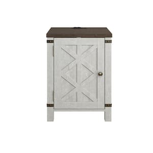 Farmhouse 18 in. Wild Gray Square Side Table Wood Top End Table with Adjustable Shelf and Charging Station