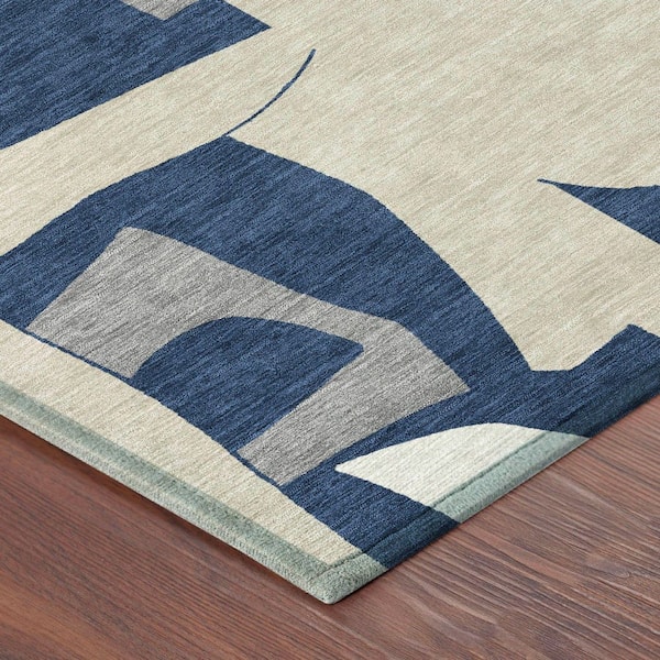 Chantille Machine Washable Indoor/Outdoor Abstract ACN2605 Navy 8 ft. x 8 ft. Round Rug