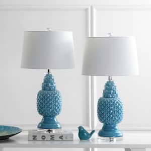 Blakely 28 in. Blue Pineapple Table Lamp with White Shade (Set of 2)