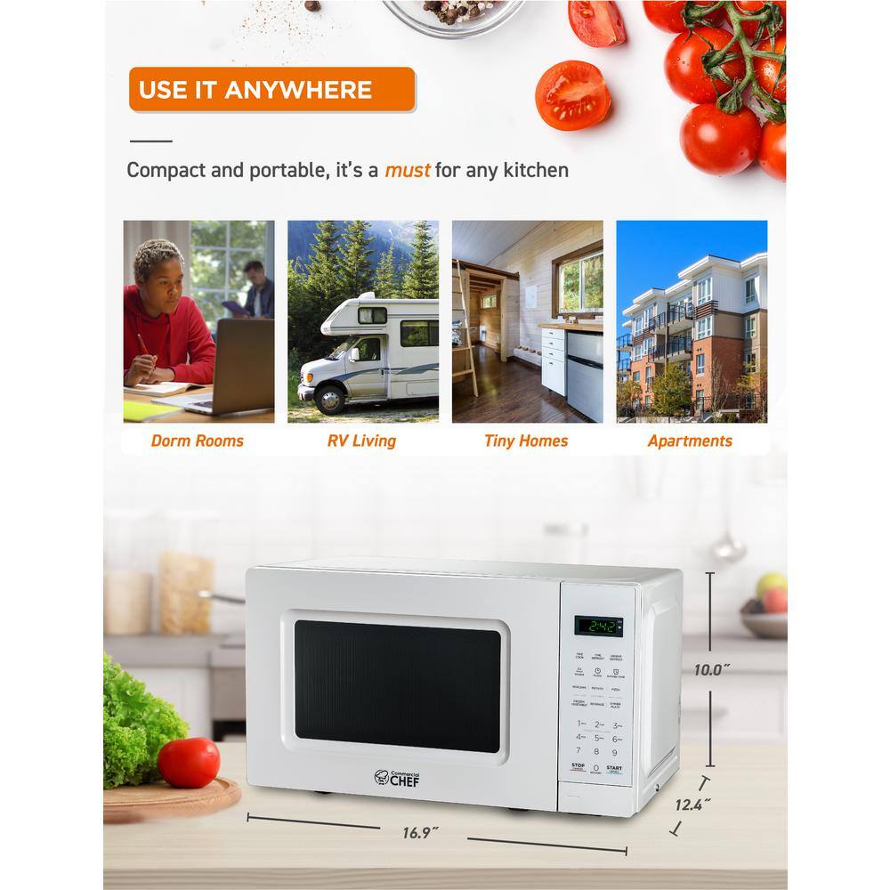 Compact White 0.7 Cu Ft Countertop Microwave Oven for RV