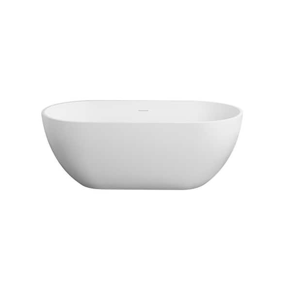 59 in. x 29.5 in. Artificial Stone Soaking Bathtub in Matte White Solid Surface with Overflow and Pop-up Drain
