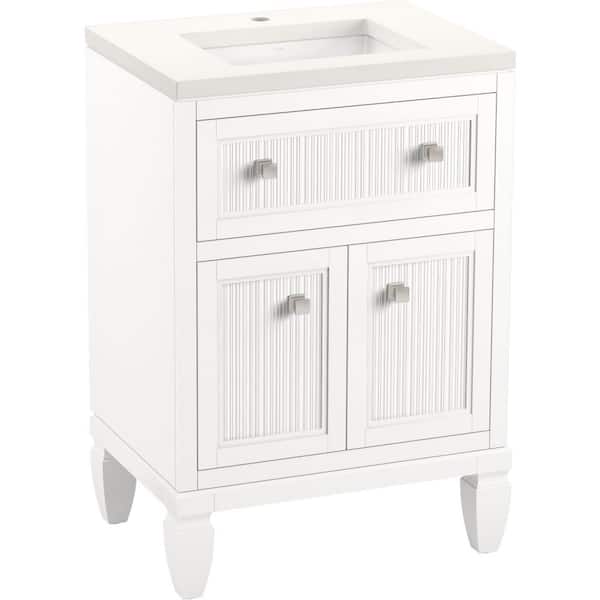 Hearthaven 24.56in. Single Sink Freestanding White Bath Vanity with White Quartz Top Assembled