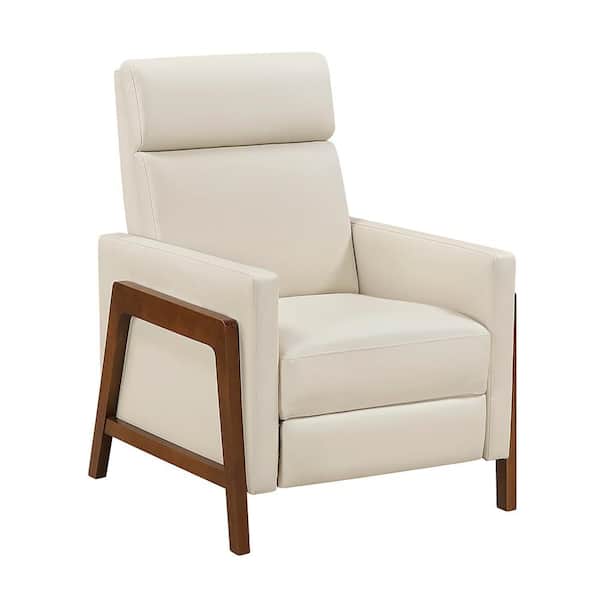 Vera Light Beige Faux Leather Manual Push Back Recliner