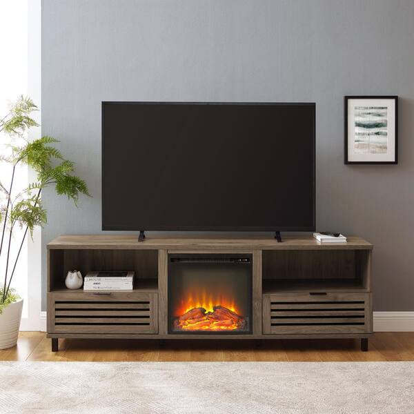 Welwick Designs 70 in. Slate Grey Wood Modern Boho Slat-Door Fireplace TV  Stand Fits TVs up to 80 in. HD9175 - The Home Depot