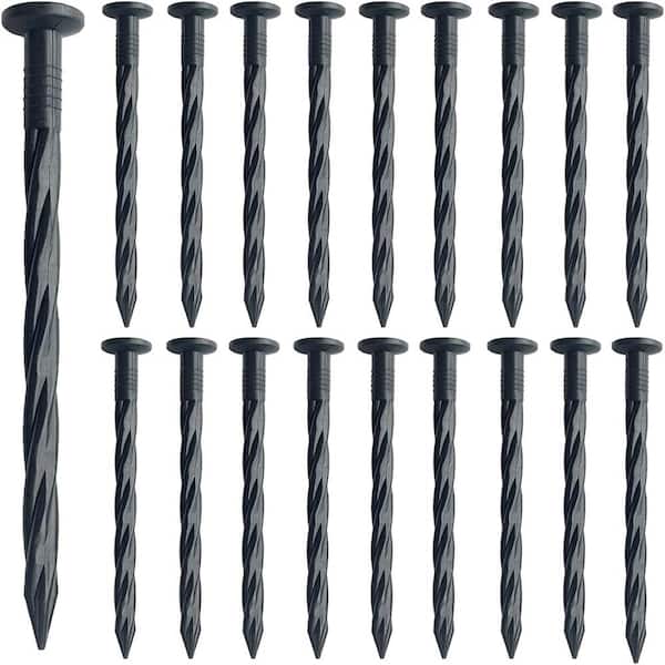 Agfabric 8 in. x 4 in. x 4 in. Black Plastic Edging Nails Paver Edging Spikes, Landscape Anchoring Spikes Weed Barrier (100-Pack)