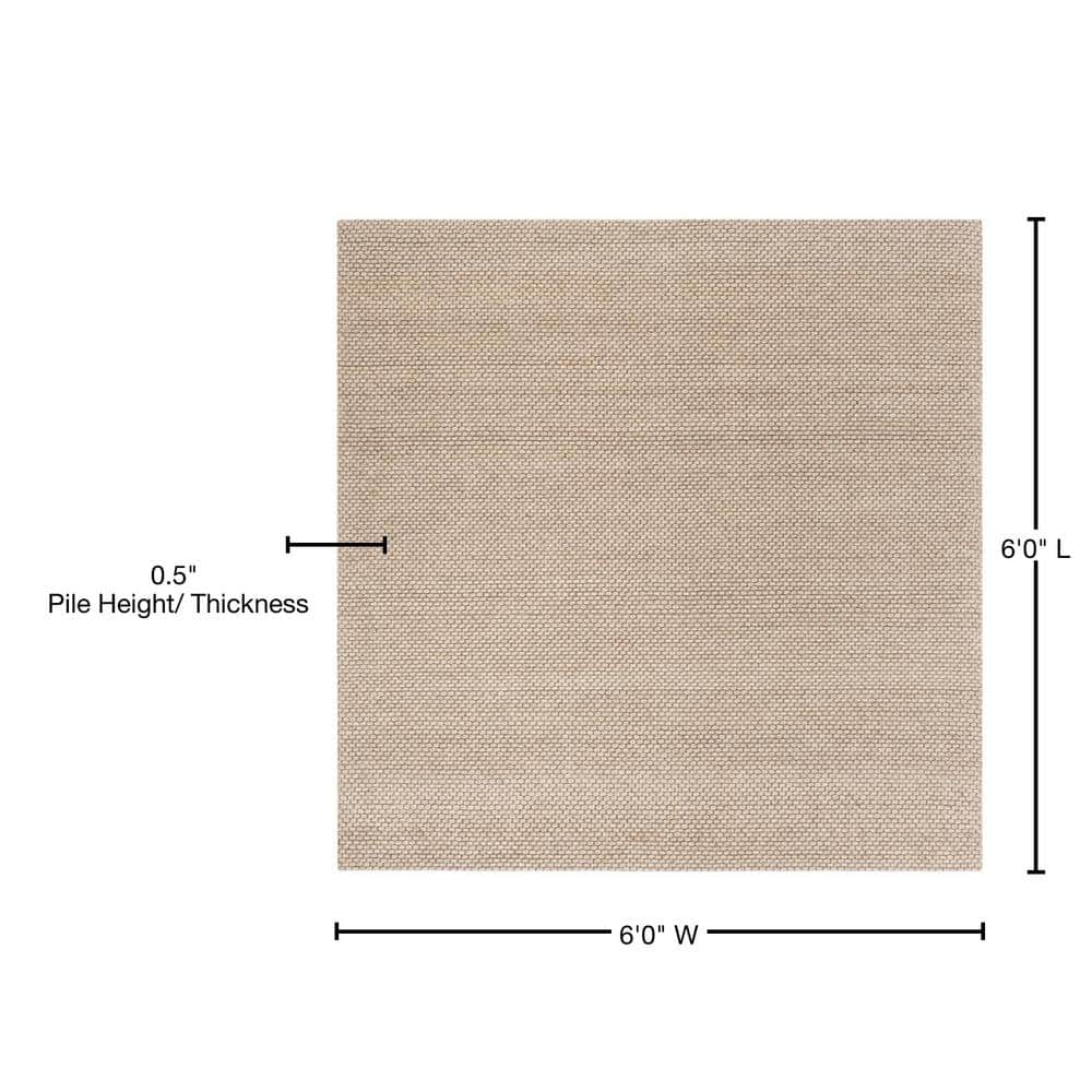 Beige Handmade Wool and Cotton Braided Square Area Rug