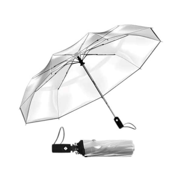 Phewnyzo Compact Travel Umbrella with Easy Auto Open and Close-Strong Fiberglass Frame in Clear