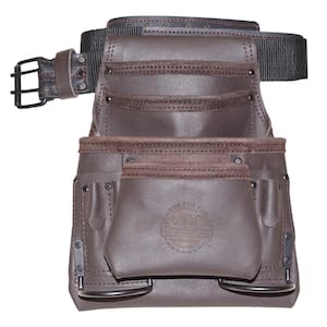 10-Pocket Oil Tanned Leather Nail and Tool Pouch with Belt