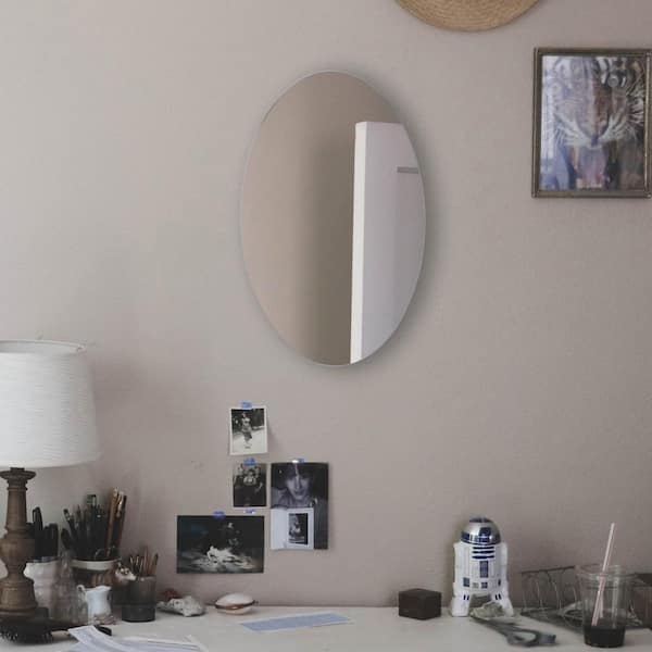 Unbranded 14.76 in. W x 25.2 in. H White MDF Oval Frameless Wall Mounted Bathroom Vanity Mirror in White