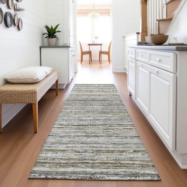 Mayfield Premium Machine Washable Abstract AMF1239 Pewter 2 ft. 3 in. x 7 ft. 6 in. Runner Rug