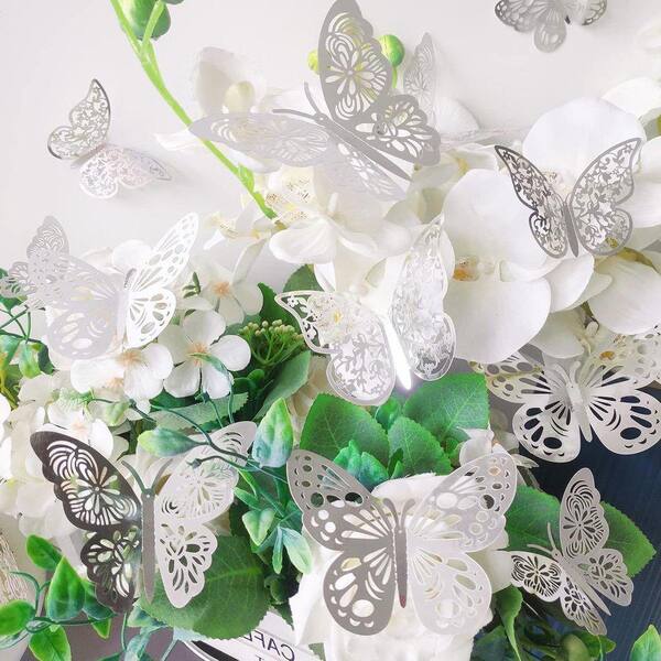 72-Piece 4.7 in. x 4.7 in. Silver 3D Removable Butterfly Wall