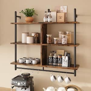 41.54 in. W x 9.37 in. D Rustic Brown 3-Tier Ladder Composite Decorative Wall Shelf with Circular Tube and Hooks