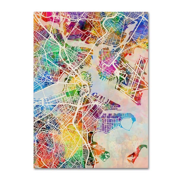 Trademark Fine Art 24 in. x 32 in. Boston MA Street Map by Michael Tompsett