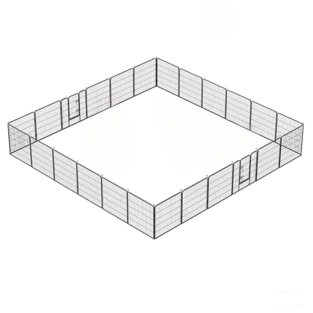 Dog Playpen, 32 in. H 24 Panels Fence Indoor Outdoor Heavy-Duty Metal Folda