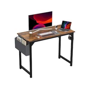 40 in. Rectangular Rust Wood Computer Desk with Sidea Storage Baskets and Headphone Hook