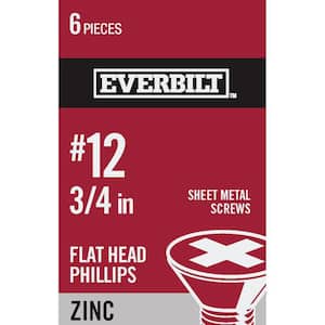 #12 x 3/4 in. Phillips Flat Head Zinc Plated Sheet Metal Screw (6-Pack)