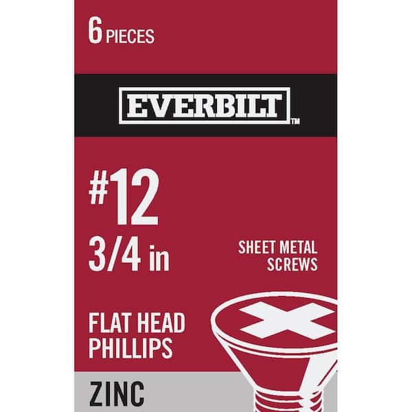 Everbilt #12 x 3/4 in. Zinc Plated Phillips Flat Head Sheet Metal Screw (6-Pack)