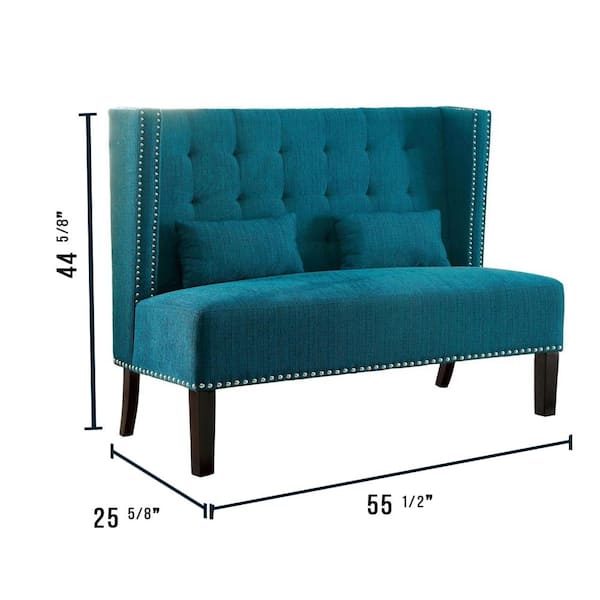 Amora  Teal Transitional Style Romantic Mid-Century Design Loveseat