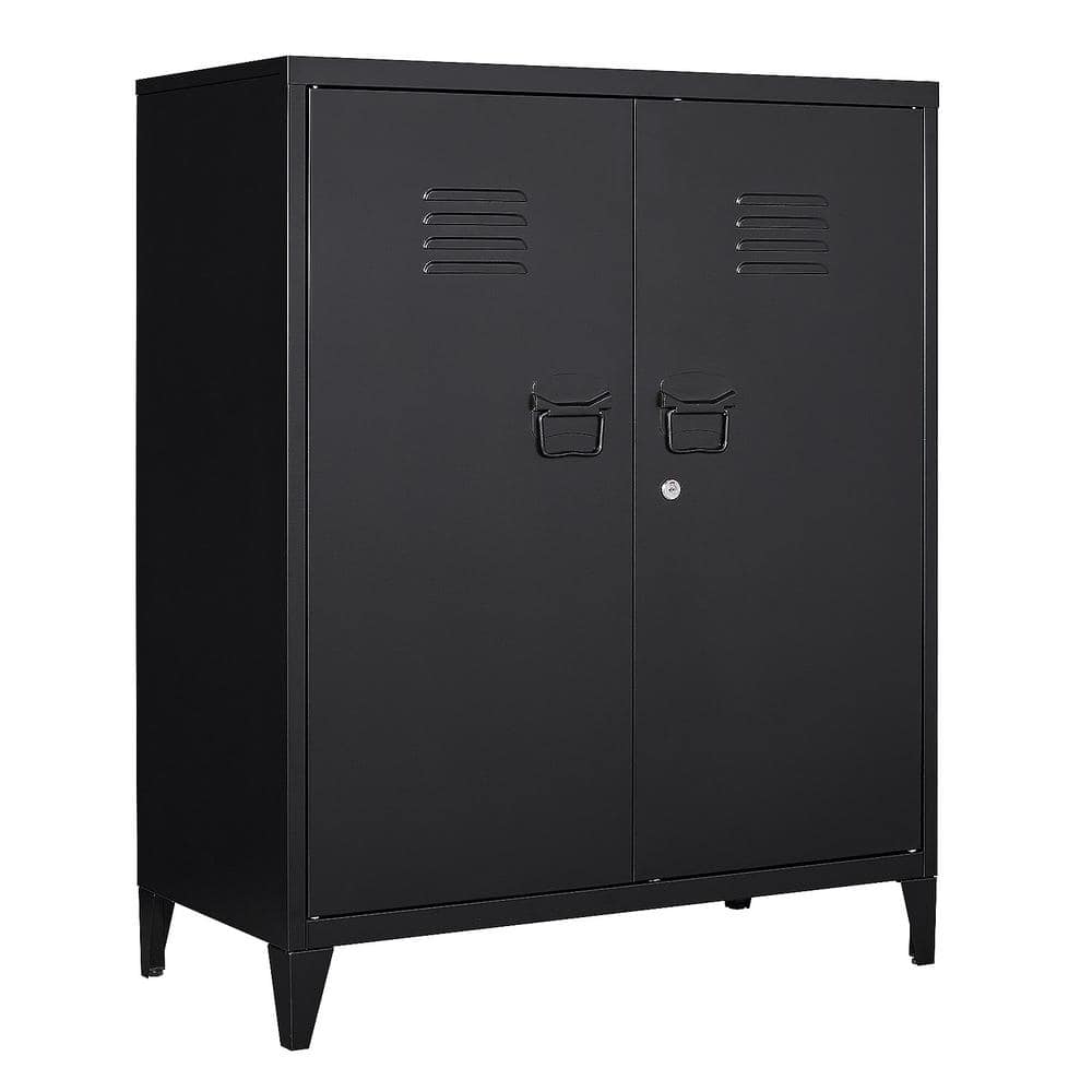 Mlezan 2 Door Metal Locker with 2-Adjustable Shelves Black Accent ...