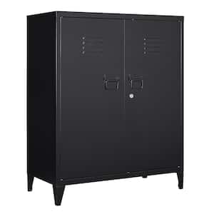 2 Door Metal Locker with 2-Adjustable Shelves Black Accent Cabinet in 31.5 in. W x 39.4 in. H x 15.7 in. D