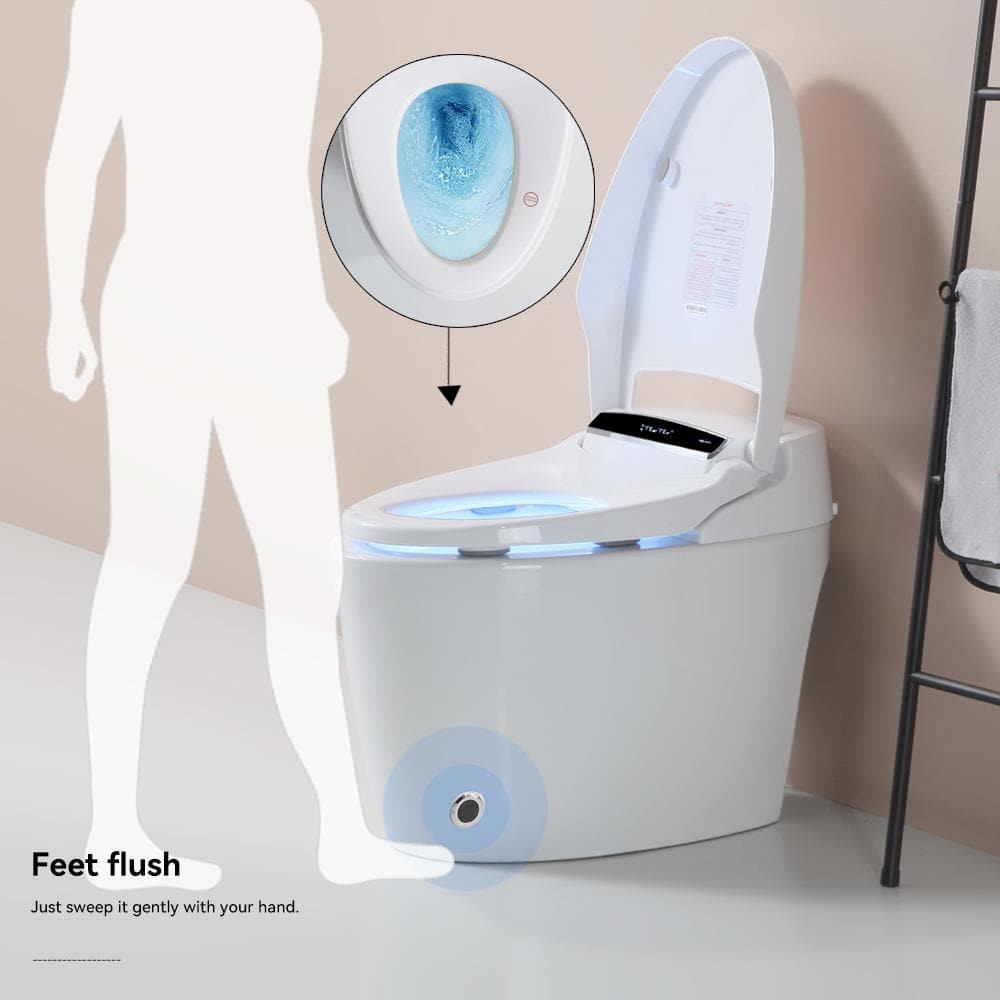 White Ceramic Elongated One-Piece Smart Toilet with Heated Bidet Seat