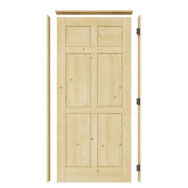 ARK DESIGN 36 in. x 80 in. 6-Panel Left Solid Core Unfinished Pine Wood Single Interior Door with Quick Assemble Jamb