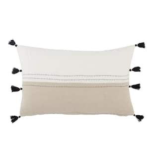Esha White/Beige 13 in. x 21 in. Polyester Fill Throw Pillow