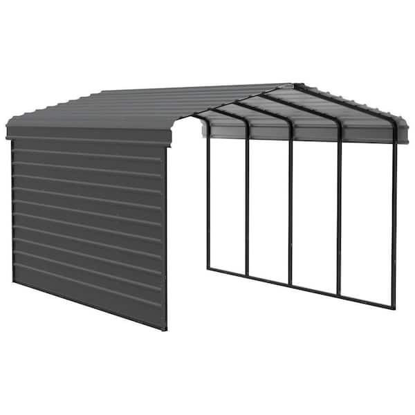 12 ft. W x 20 ft. D x 9 ft. H Charcoal Galvanized Steel Carport with 1-Side Wall Kit