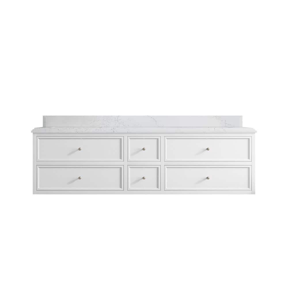 Roswell Floating 72 in. W x 22 in. D x 36 in. H Double Sink Bath Vanity in White with 1.5 in. Empira White qt. Top price history on PriceWatchPro