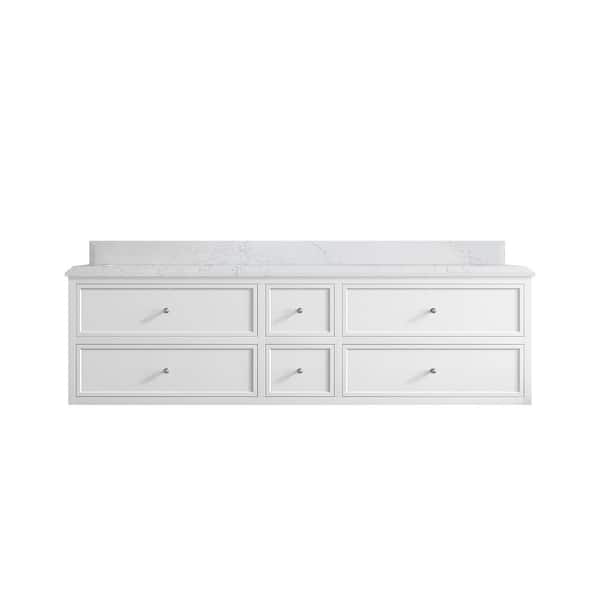 Willow Collections Roswell Floating 72 in. W x 22 in. D x 36 in. H Double Sink Bath Vanity in White with 1.5 in. Empira White qt. Top