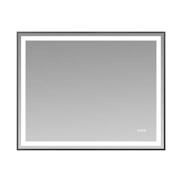 40 in. W x 32 in. H Rectangular Black Framed Wall Bathroom Vanity Mirror w/Dual LED Light Strips Front and Back Lighting