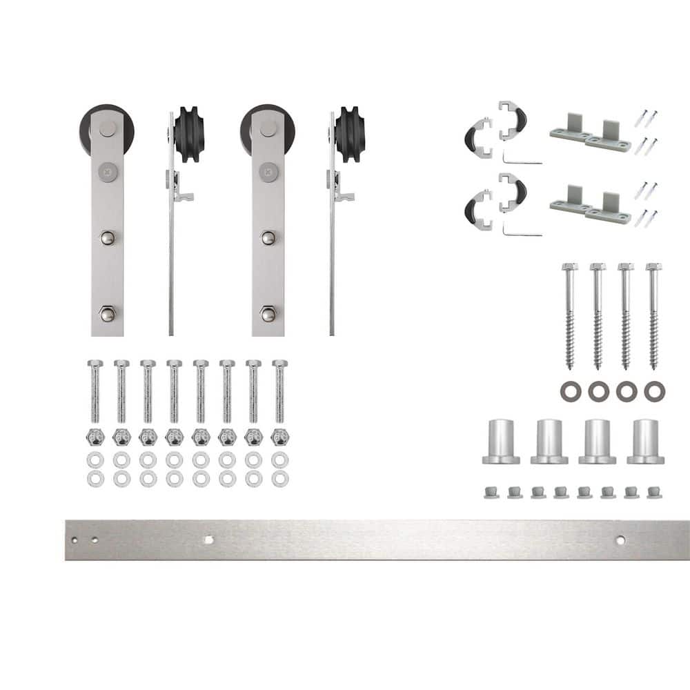 5.5 ft./66 in. Brushed Nickel Non-Bypass Sliding Barn Door Hardware Kit Arrow Design Roller for Double Doors price history on PriceWatchPro