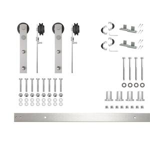 5.5 ft./66 in. Brushed Nickel Non-Bypass Sliding Barn Door Hardware Kit Arrow Design Roller for Double Doors