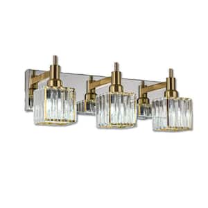 Orillia 19.7 in. 3-Light Modern Gold and Chrome Bathroom Vanity Light with Crystal Shades