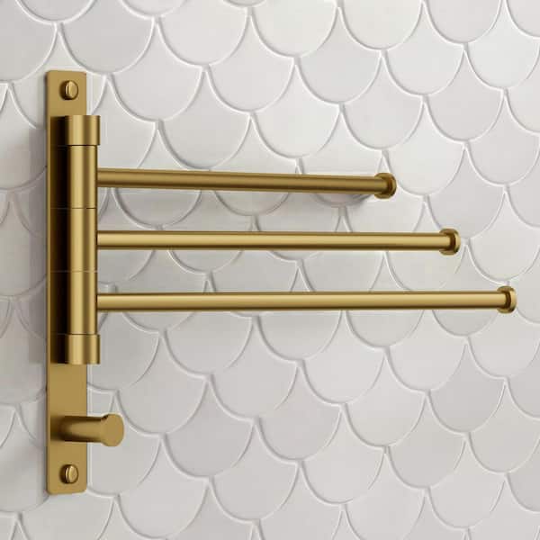 12.5 in. Wall Mounted 3-Arm Swing Towel Bar in Brushed Gold