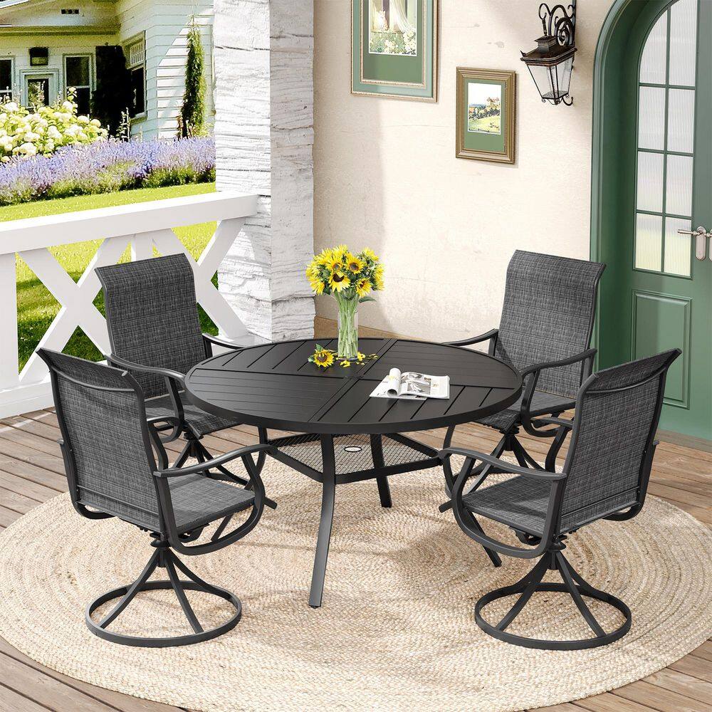 5-Piece Metal Outdoor Dining Set with 40.6 Black Round Table and 4 Dark Gray Swivel Dining Chairs price history on PriceWatchPro