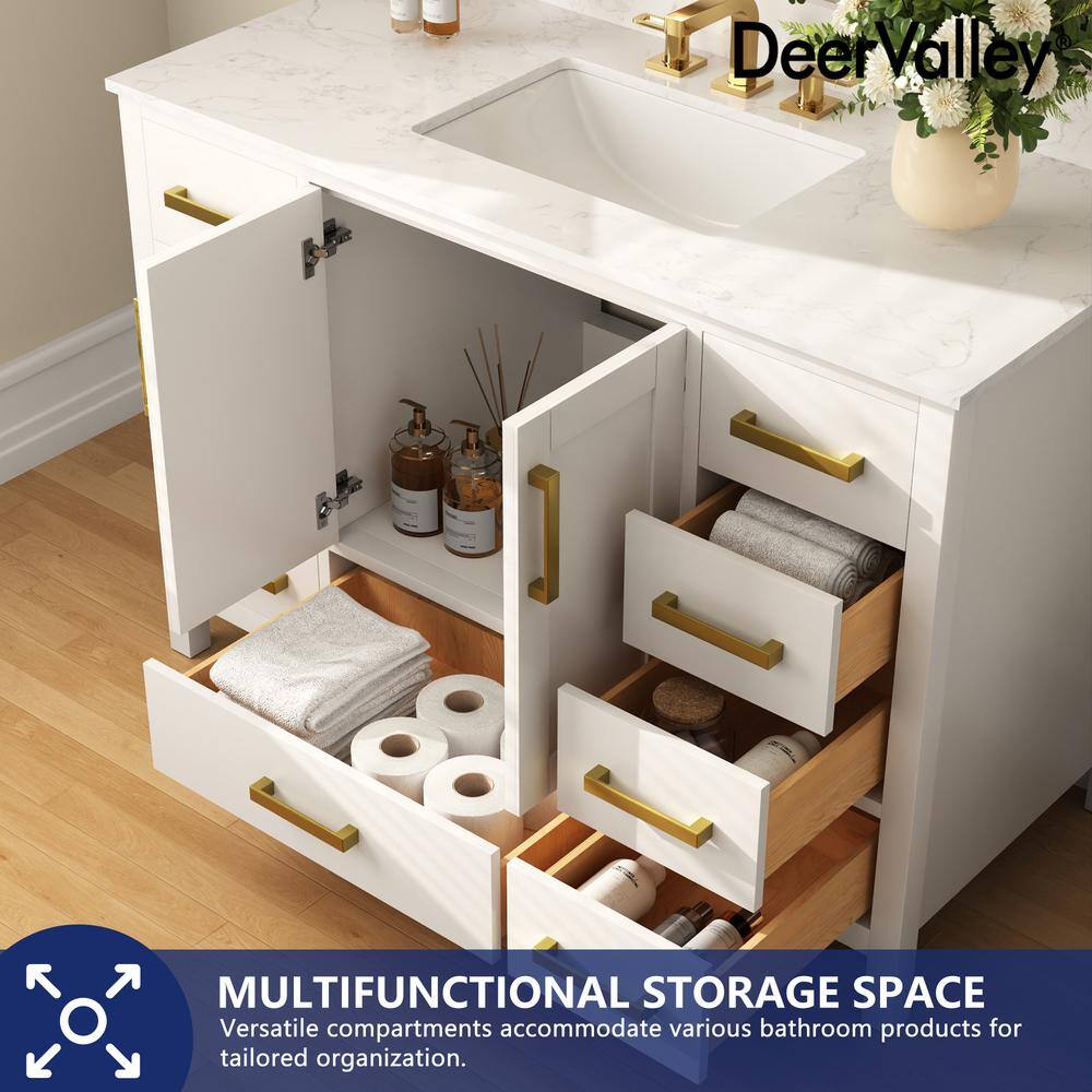 48'' White Bathroom Vanity with Ceramic Sink and Gold Hardware