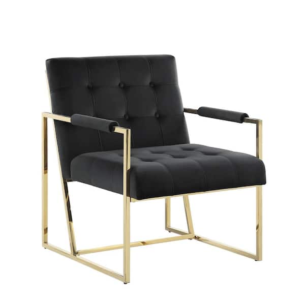 Best Master Furniture Luxor Black Velvet Modern Accent Chair in Gold