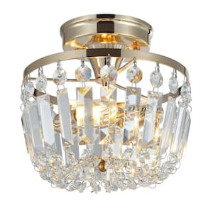 Industrial 9.3 in. 2-Light Round Crystal Semi-Flush Mount Ceiling Light Mini Crystals Chandeliers