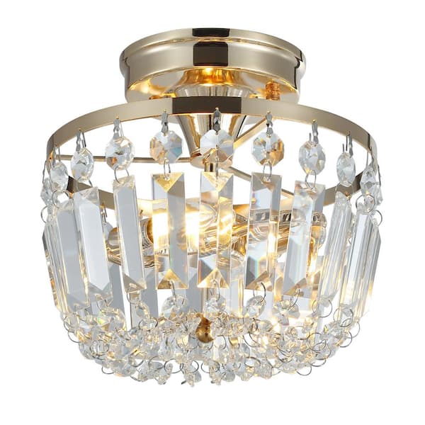 aiwen Industrial 9.3 in. 2-Light Round Crystal Semi-Flush Mount Ceiling Light Mini Crystals Chandeliers