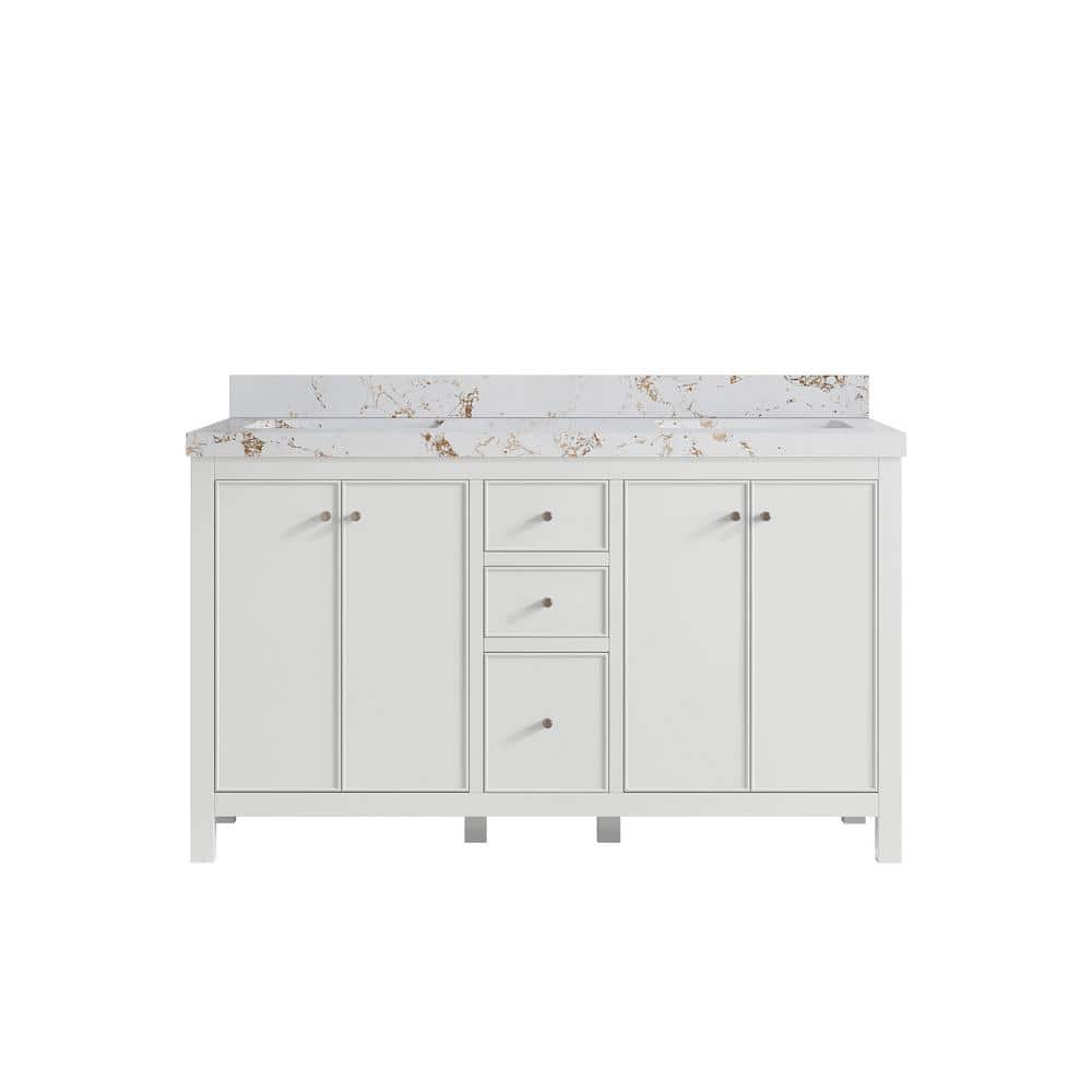 Chicago 60 in. Double Sink Freestanding White Bath Vanity with Viola Gold Qt. Top Unassembled price history on PriceWatchPro