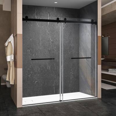 48 in. W x 76 in. H Double Sliding Frameless Shower Door in Matte Black Shower Enclosure with 3/8 in. Clear Glass