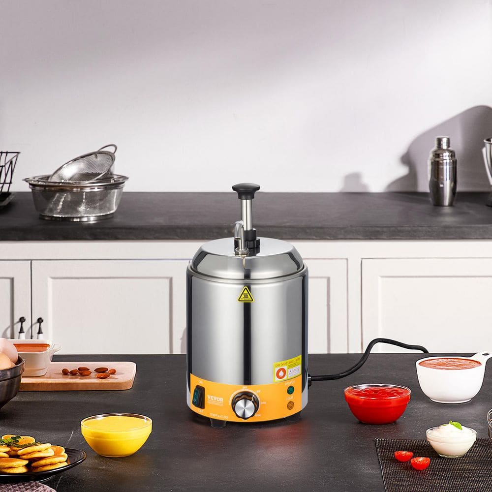Electric Cheese Dispenser with Pump, 2. 4L Commercial Hot Fudge Warmer, Stainless Steel Pump Dispenser, 86-230â„‰ Temp